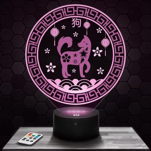 Lampephoto.fr Nachttischlampe Chinesischen Sternzeichen Hund deko Astral Horoskop China. Geschenkidee objekt Chinesischen Sternzeichen Hund Nachtlicht Erwachsene deko Zimmer. Weihnachten