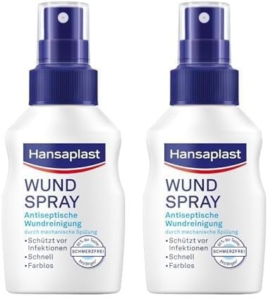 Hansaplast Wundspray (50 ml), zur antiseptischen Wundreinigung durch mechanische Spülung, Spray schützt vor Wundinfektionen, farblos und besonders hautfreundlich (Packung mit 2)