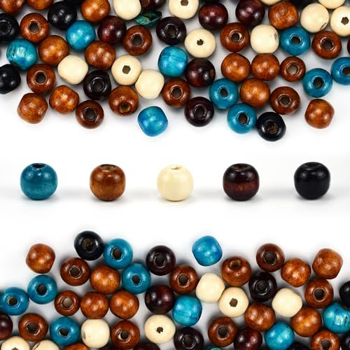 MININUSI 500 Stück Holzperlen, Holzkugel Runde, 12x11mm Bastelperlen Holz, Natürliche Holz Perlen, Bastelarbeiten Holzperlen mit großem Loch, Holzkugeln zum basteln für DIY Schmuckherstellung