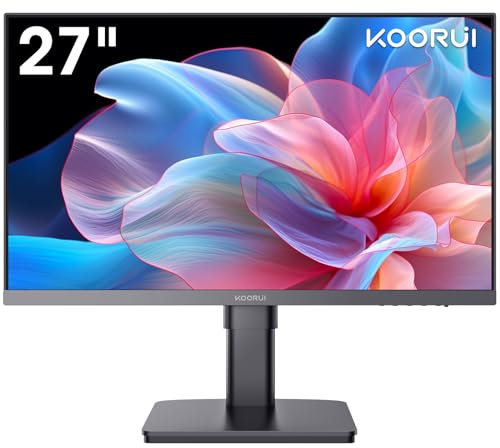KOORUI Monitor 27 Zoll, PC Bildschirm Rahmenlos (FHD 1920 * 1080, IPS, 100Hz, HDMI 1.4 & VGA, VESA 75 * 75mm,Eye Care) Höhenverstellbar, Drehbare-27N6
