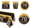 69 piezas de vajilla negra y dorada para fiesta de 70 cumpleaños, juego de vajilla negra de 70 cumpleaños con platos de papel, servilletas, mantel de 70 años, vasos de papel para hombres y mujeres,