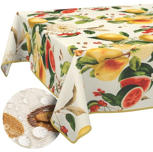 Tischdecke Stoff abwaschbar Tischtuch Tafeldecke pflegeleicht Lotuseffekt schmutz- & wasserabweisend für Indoor Outdoor Tischdecke 90x130cm mit Saum (Eingefasst) Sandias