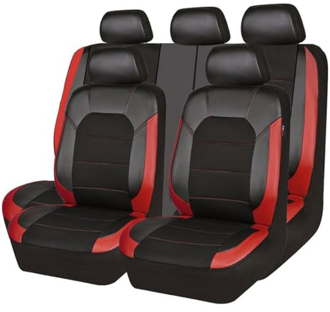 Auto Sitzbezüge Set für VW Polo 2003-2016 2017 2018 2019, 9 Stück Leder Wasserdicht Bequem Autositzbezüge Sitzschoner Innenraum Zubehör,Red