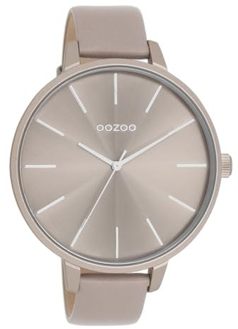 Oozoo - Timepieces Damen Uhr in Taupe | Armbanduhr Damen mit Lederarmband | Moderne Uhr für Frauen | Edle Analog Damenuhr in rund C11347 (48mm Gehäuse)