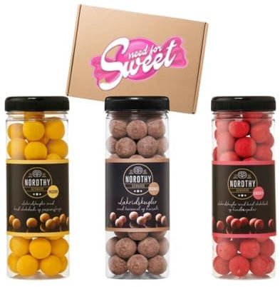 Nordthy 3x300g Lakritzkugel Geschenkset - Gourmet Lakritz mit Passionfrucht, Himbeere und Salzkaramel Geschmack