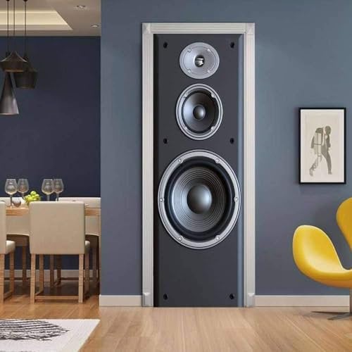 Self Adhesive Door Wrap Sticker - Speaker Audio 90 X 210 Cm - Peel And Stick 3D Effect Door Wrap - Hd Removable Vinyl Wallpaper Living Room Kids Room Bedroom Office Kitchen Door Photo Door Ar -5T7C1G1