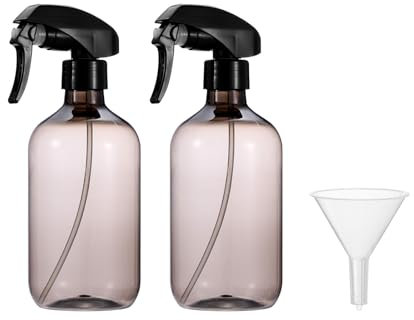 PATIKIL 500ml Plastic Spray Bottles, 2pcs Nozzle Leak Proof Empty Water Mist Stream Sprayer with Funnel for Cleaning Solutions Plants Hair, Black Brown