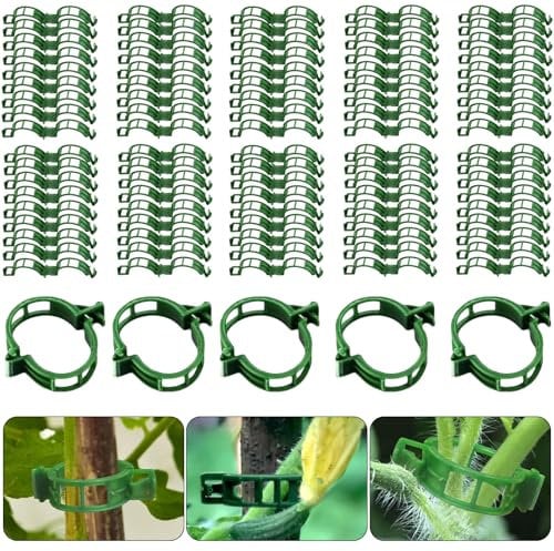 Geebymol 100PCS Plant Support Clips, Plant Clips for Climbing Plants, Reusable Garden Clips for Plant Tomato Vines, Trellis Clips Connects Plant Flower Vegetable for Upright Growth (Green)
