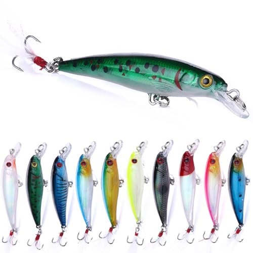 LURESMEOW Jerkbait Angelköder, Jerk-Köder zum Barschangeln, Top-Wasserbarsch-Angelköder für Barsch, Forelle, Zander, Jerk-Köder, 10 Stück mit Box