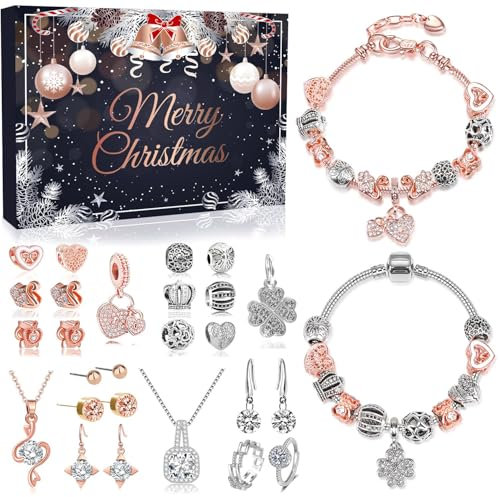 iZoeL Adventskalender Schmuck 2024 Mädchen Teenager Frauen Schmuckkalender Adventskalenderschmuck Weihnachtskalender 24 tolle Damen-Schmuck wie Halskette Ringe Ohrringe Armband DIY