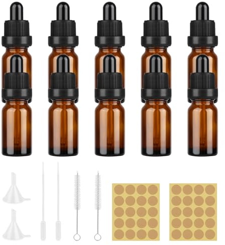 Xishoyen 10 Stück Pipettenflasche 10ml, Flasche mit Pipette, Refillable Fläschchen mit Pipette Dropper Bottle, Braunglasflasche für Ätherische Öle, Aromatherapie, Augentropfen