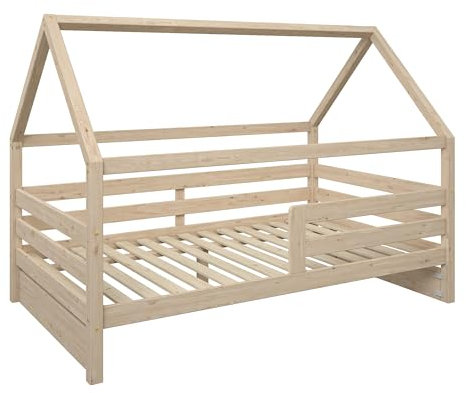 Ehrenkind® Hausbett K3 aus massivem Kiefernholz Natur 120x200 cm mit Rausfallschutz
