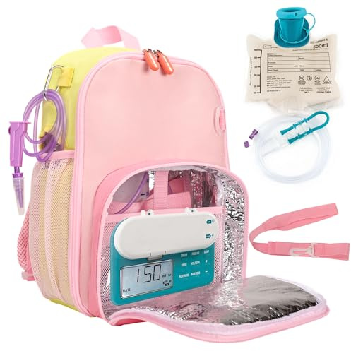 CROTIRAD Feeding Tube Backpack Fits 500ml Bag and Enteral Feeding Pump (Compatible with EnteraLite Infinity, Flocare Infinity and Kangaroo Joey), Feeding Tube Bag for G Tube, J Tube and GJ Tube, Pink