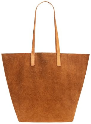 HOLZRICHTER Berlin Butterfly Shopper No 16 - Große Veloursleder Schultertasche & Einkaufstasche für Damen (Karamell)