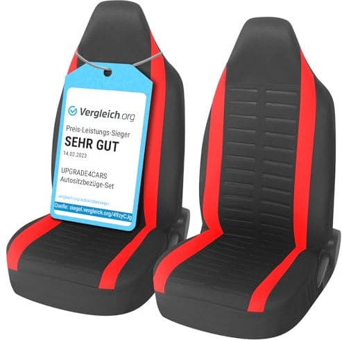 Upgrade4cars Autositzbezüge Set für Pilotensitze | Autositzbezug für die Vordersitze in Rot | Autoschonbezüge Universal mit integrierter Kopfstütze | Autozubehör Innenraum Deko