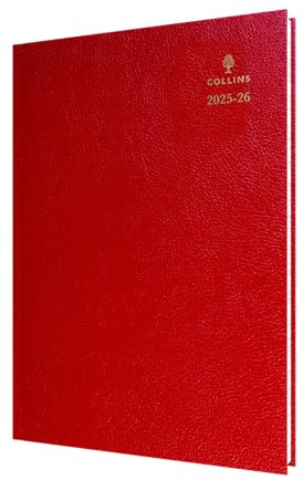 Collins 'Desk' 13 Month Mid/Academic Year Planner, July 2025-July - 44M.15-2526- 2026 Day-to-Page Appointments Diary, A4 Hard Cover, Red