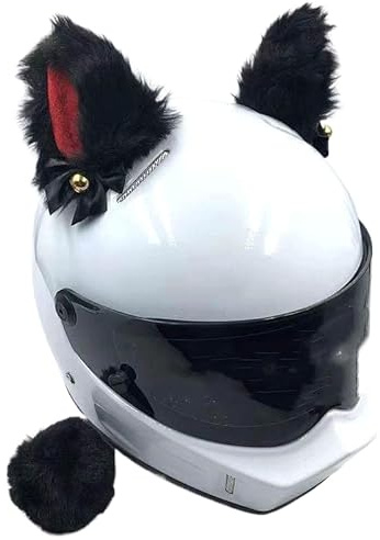 SYSUII Motorradhelm Dekoration,2 Stück Motorrad Helm-Ohren Glöckchen + Schwanz Dekorations Süßer Plüsch Katzenohren Motorradhelm Dekorative Aufkleber Katzenohr Helm-Dekoration für Skihelm,Fahrradhelm