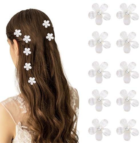 Hurifeng Kinder Haarspangen Set – 10 Stück Perlen Haarclips für Mädchen, Mini Krallenclips mit süßem Design, Prinzessin Haarschmuck für Kinder, ideal für Hochzeiten und Partys (Weiß)