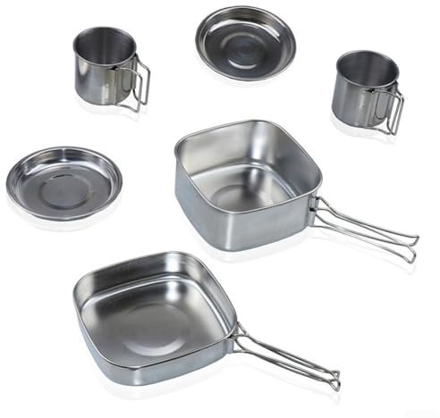 Eawfgtuw Stainless Steel Camping Crockery Cookware Set, Cups Plates Hot Pot Frying Pan Kit For Backpacking Camping Hiking Picnics, Stackable Design
