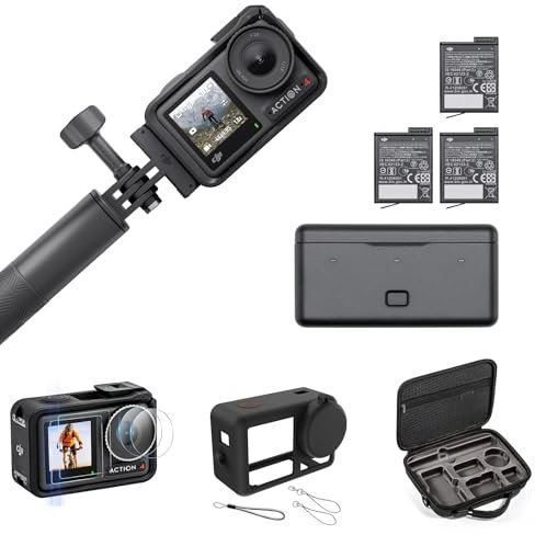 DJI Osmo Action 4 Adventure Combo con bolsa de almacenamiento + protector de pantalla + funda protectora – Cámara 4K/120 fps, sensor de 1/1,3 pulgadas, campo de visión ultra amplio de 155°, hasta 7,5