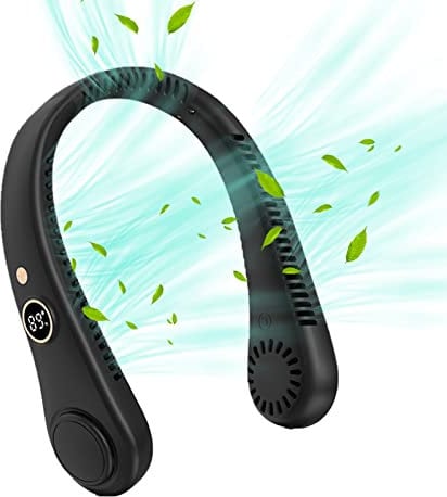 Neck Fan with 5 Speeds & LED Display, 1500mAh Portable Bladeless Neck Fan, USB Rechargeable, Hands Free Wearable Mini-Fan for Women Men Home Office Travel Outdoor (Black)