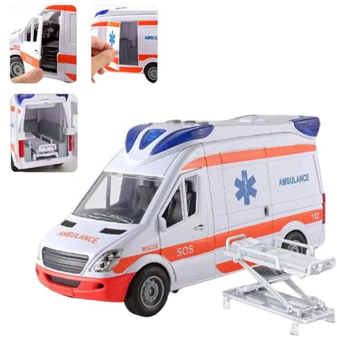 Moskado Ambulance Toy with Lights and Sound, Toy Car Medical Ambulance With Stretcher, Rescue Vehicle Toys, Durable Pretend Play Van Great Gift for Children Boys Girls, 10.62x3.93x5.51 Inches