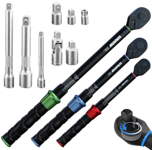 LLAVETOR Set Chiavi Dinamometriche 11PZ Precisione ±3% 1/2 3/8 1/4 Cricchetto Bidirezionale per Auto Moto Bicicletta con Certificato e Valigetta