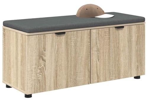 vidaXL Flurbank mit Kissen mit Regal Sonoma-Eiche 100 x 38 x 46 cm, Bank im Flur, rechteckig, schickes Möbel, ohne Rückenlehne, Stauraum, Bequeme Sitzgelegenheit