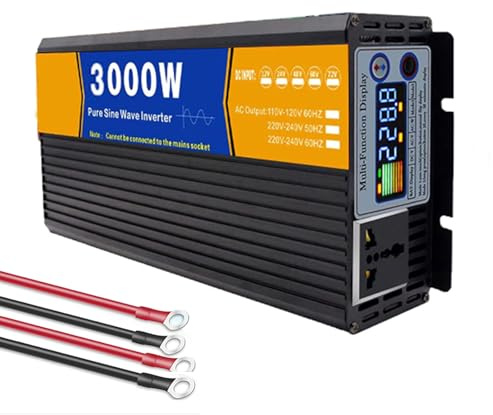 AISINILALAO Reine Sinuswelle-Wechselrichter Ladegerät 3000 Watt, DC 12V-72V Zu AC 120V 240V Wechselrichter Mit LCD-Display, Solar-Wechselrichter Für Off-Grid Solar RV Boot Zuhause,24V to 220V