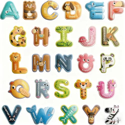 26 Magnetische Buchstaben Tier ABC Großbuchstaben für Kinder Lernen | Vollflächige Magnetkraft für Halt Tierdesigns für ABC-Lernspaß Robustes Papier für langlebig Spiel