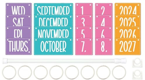 Farbenfrohes Kalender-Pinnwand-Set Bunter Klappkalender mit Bunte Klassenzimmer-Dekoration mit Datumskarten Verstellbarer Kalenderhalter für das Klassenzimmer (Purple, 41X11X3CM)