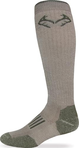 RealTree Heavyweight Merino Wool Tall All Season Boot Socks 1 Pair, Large, Tan/Olive
