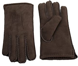 Reissner Lammfelle warme Merino Lammfell Finger Handschuhe für Damen und Herren HDS-FINGER1-S-BRA braun S (Handumfang 17cm)