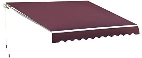 Outsunny 3m x 2.5m Garden Patio Manual Awning Canopy Sun Shade Shelter with Winding Handle Retractable Red