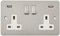 AET USBFSC2GSOCWC Satin Chrome Flat 2 Gang w Charging Ports White Insert Metal Rocker Switches-13 Amp Double Plug Socket & Dual USB Power Outlet