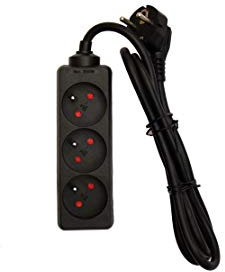 Bloc multiprise 3x16A - 3500W 230V - câble H05VV-F 3x1,5mm² - 1,5m - Noir - Chacon