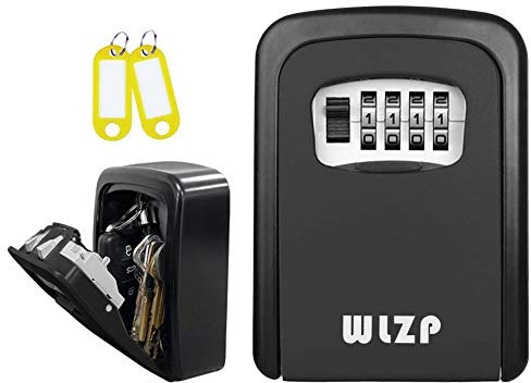 Schlüsseltresor, Schlüsselsafe mit 4-Stelliges Zahlencode Wandmontage Innen-aussenbereich, Schlüsselkasten Edelstahl und Wasserdicht, Geschenke - 2 Schlüsselbund (Schwarz)