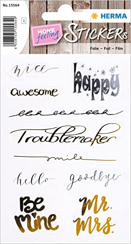 HERMA 15564 Creativ Sticker, Happy (10 Aufkleber, Folie, glänzend) selbstklebend, permanent haftende Motiv Etiketten für Mädchen und Jungen, gold / silber