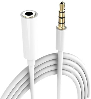 CABLEPELADO Cable alargador Jack 3.5 mm con microfono 4 pines | Alargador Auriculares 3.5mm | Macho a Hembra | Compatible con Compatible con PS5 / PS4, Cascos, Altavoz, PC, Móvil | Blanco | 1 Metro