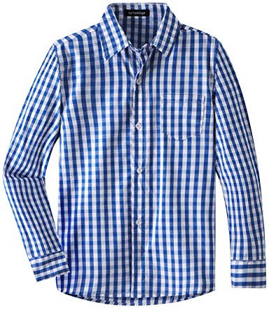 Spring&Gege Jungen Langarm Popeline Button Down Shirt Baumwolle Plaid Uniform Groß Kariert Dress Shirts, Rot Gingham, XXL