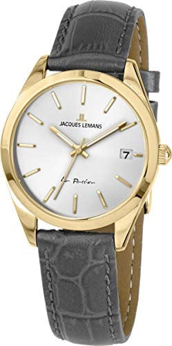 JACQUES LEMANS Damenuhr La Passion Lederband massiv Edelstahl ip-Gold 1-2084C