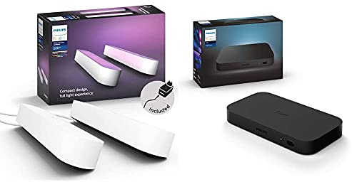 Philips Lighting Hue Play Lampada LED Connessa, Unità Base con Alimentatore, 2 Pezzi, Bianco + SUNC Box