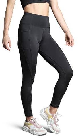 DANISH ENDURANCE Damen Sport-Leggings mit Taschen, Blickdicht & Elastisch, aus recycelten Materialien, Schwarz, S