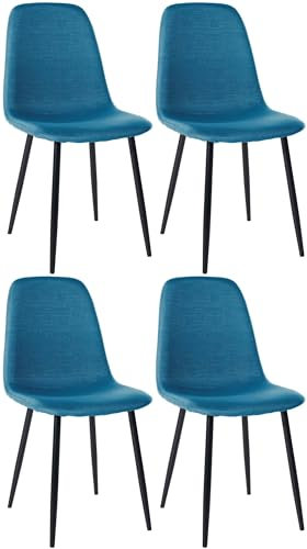 CLP Esszimmerstühle 4er Set Napier, Bequeme Küchenstühle gepolstert, Polsterstühle Esszimmer mit Rückenlehne, bis 150 kg belastbar, Farbe:blau, Material:Stoff