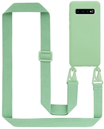 Cadorabo Handykette kompatibel mit Samsung Galaxy S10 Plus Schutzhülle TPU Liquid Silikon Case Necklace mit verstellbarem Band Kordel Band mit Etui Rundumschutz Case Hülle für Galaxy S10 Plus in Grün