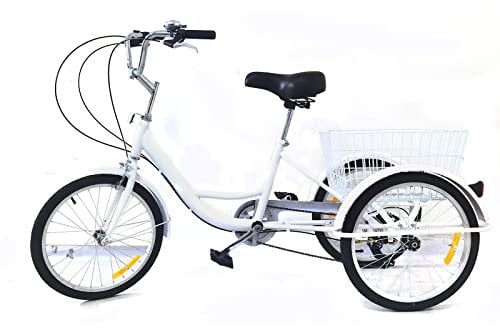 SABUIDDS 20 Zoll Dreirad für Erwachsene Senioren 8 Gang Erwachsene Dreirad mit Einkaufskorb 3 Räder Fahrrad Cruise Bikes City Tricycle für Outdoor Sports Shopping Weiß