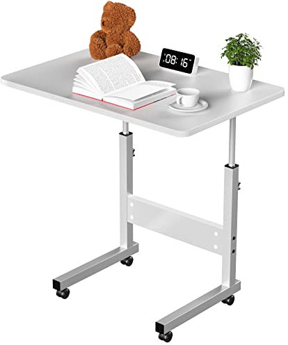 Rcynview Scrivania Regolabile in Altezza, Tavolino da Letto per PC con Ruote, 60x40cm Tavolo da Lavoro Mobile, Standing Desk per Ufficio, Camera da Letto, Soggiorno, Divano, Cameretta, Bianco