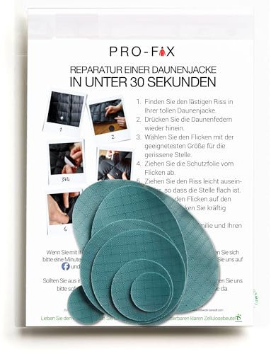 DJR PRO FIX: Einfach zu verwendende Flicken-Sets für Daunenjacken - Selbstklebende, wasserfeste, reißfeste Flicken zur Reparatur von Kleidung, Schlafsäcken, Zelten, Outdoor-Ausrüstung - Hellgrau