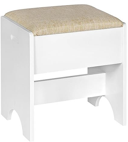 WOLTU Schminkhocker, Sitzhocker Hocker für Schminktisch, Polsterhocker mit Leinenbezug, 40x45x30 cm aus Holz, Moderner Schminktischstuhl für Schlafzimmer, 150 kg belastbar, Weiß Beige, MB6098be