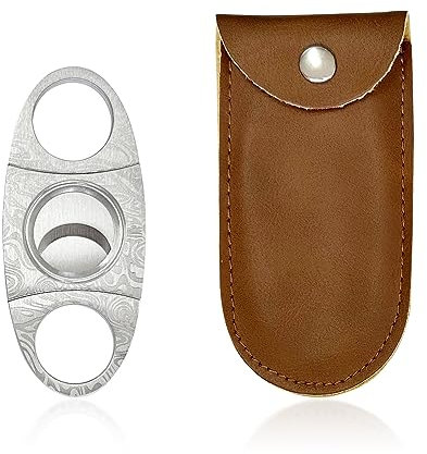 1 Tagliasigari in Acciaio Inossidabile, 1 Custodia in Pelle, Strumenti per Sigari, Accessori per Sigari, Tagliasigari a Doppia Lama, Forbici a Doppio Taglio, 92 * 4 * 4 mm